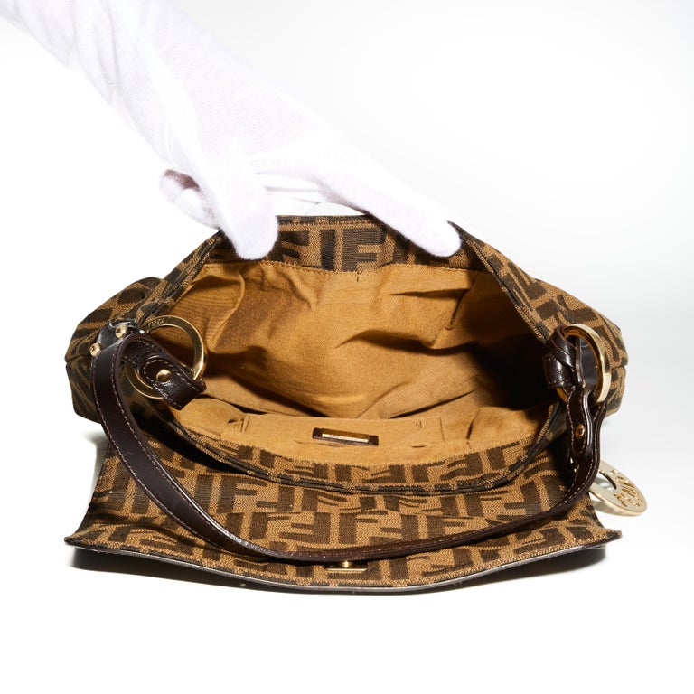 FENDI Zucca Small Chef Shoulder Bag Tobacco Canvas Leather