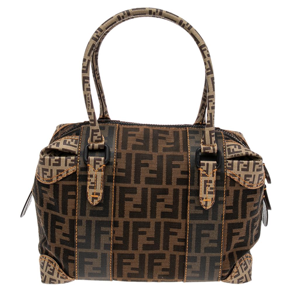 Fendi Tobacco Zucca Coated and Canvas B Mix Boston Bag 2