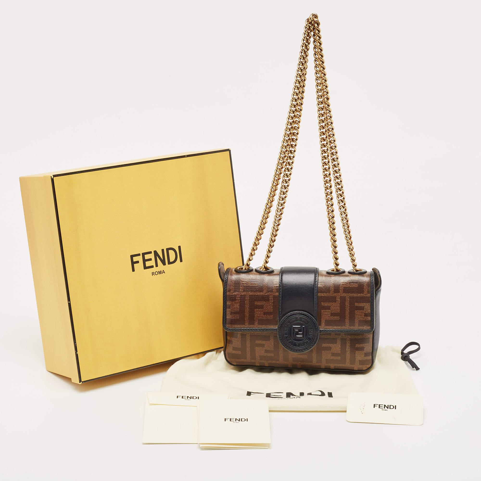 Fendi Tobacco Zucca Coated Canvas and Leather Mini 1974 Double F Shoulder Bag 7