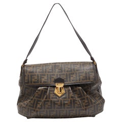 Fendi Tobacco Zucca Coated Canvas and Leather Push Lock Flap Shoulder Bag