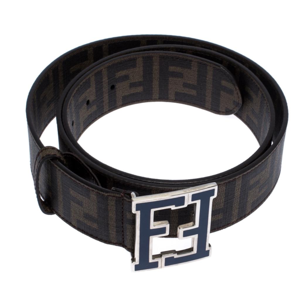 The House of Fendi is known for its luxury goods and fine craftsmanship. Signature Zucca coated canvas lends casual appeal to this well-made belt, finished with the famous 