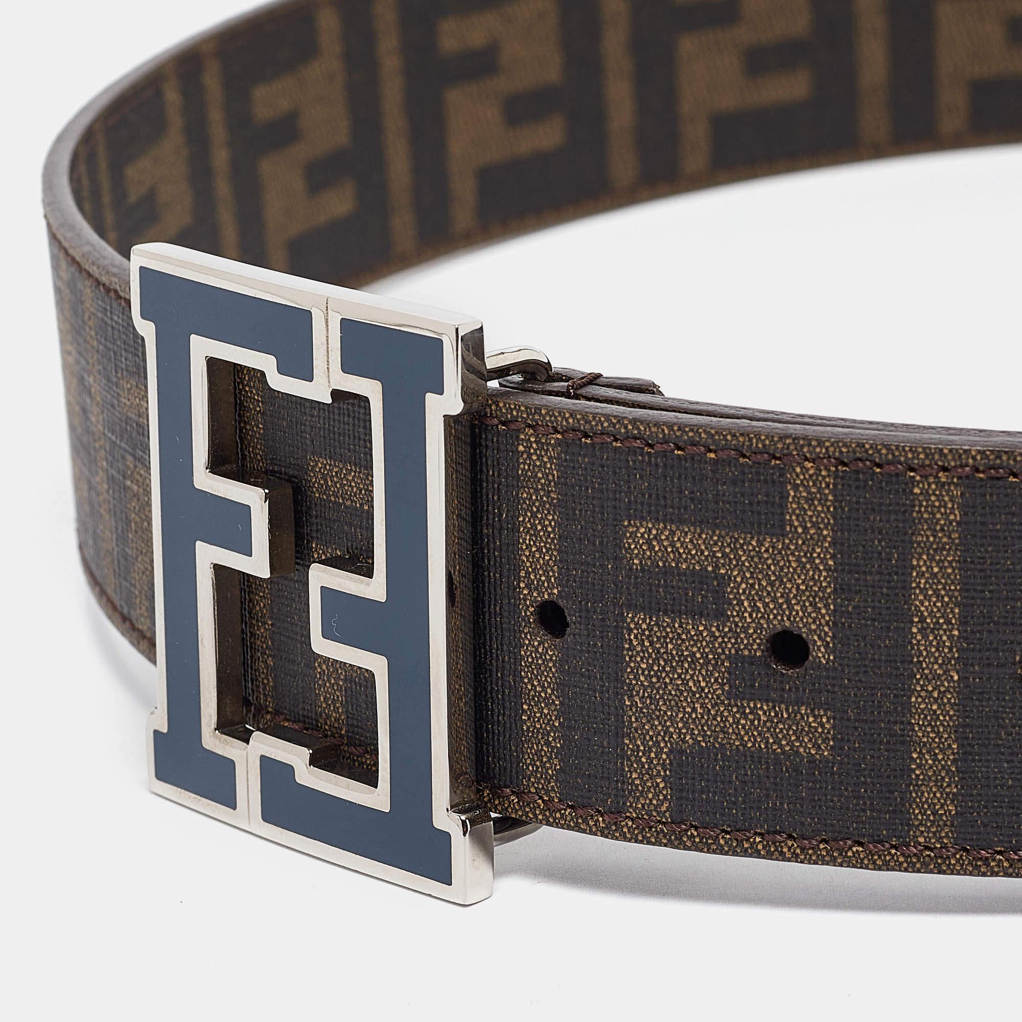 Black Fendi Tobacco Zucca Coated Canvas FF Logo Buckle Belt 90CM