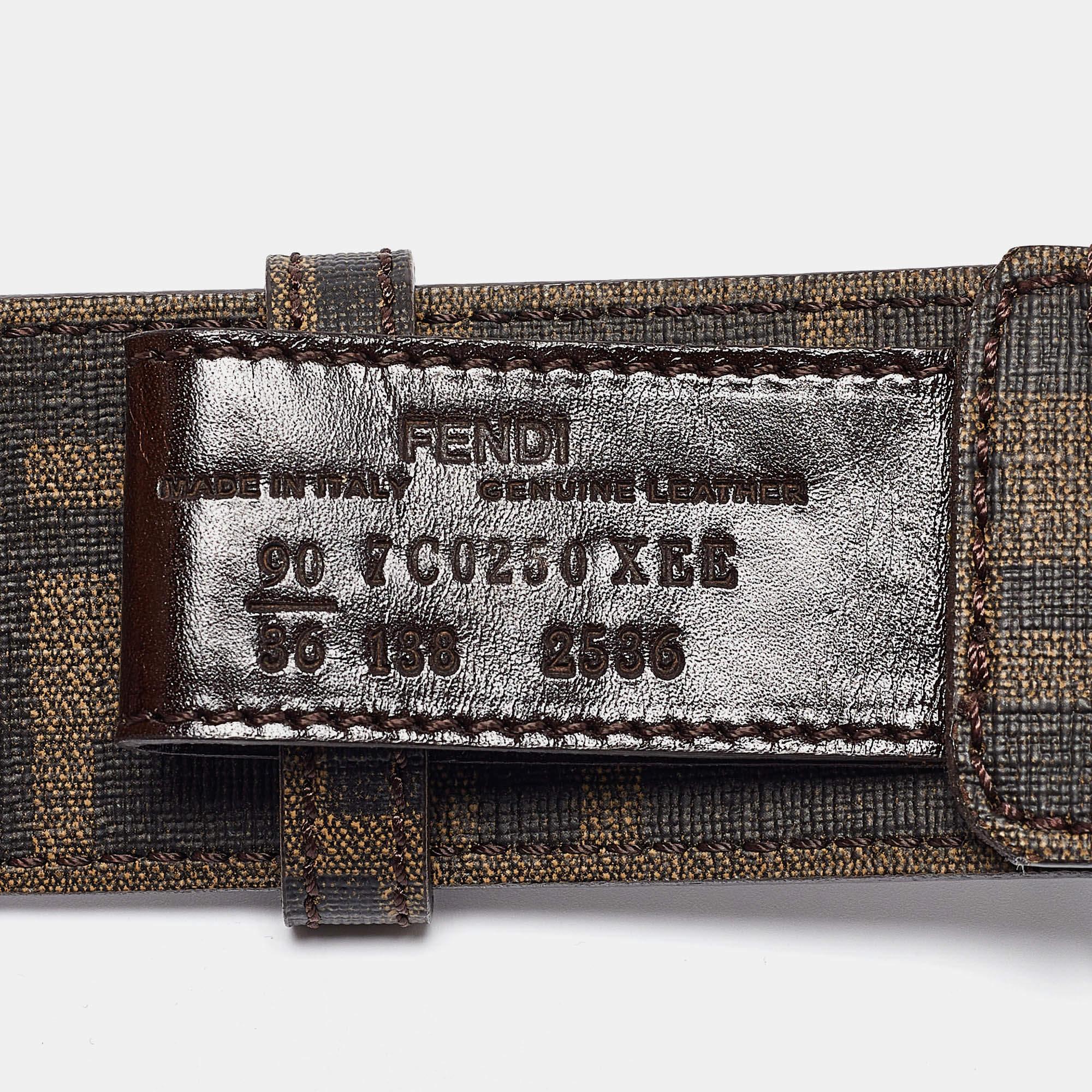 Fendi Tobacco Zucca Coated Canvas FF Logo Buckle Belt 90CM In Good Condition In Dubai, Al Qouz 2