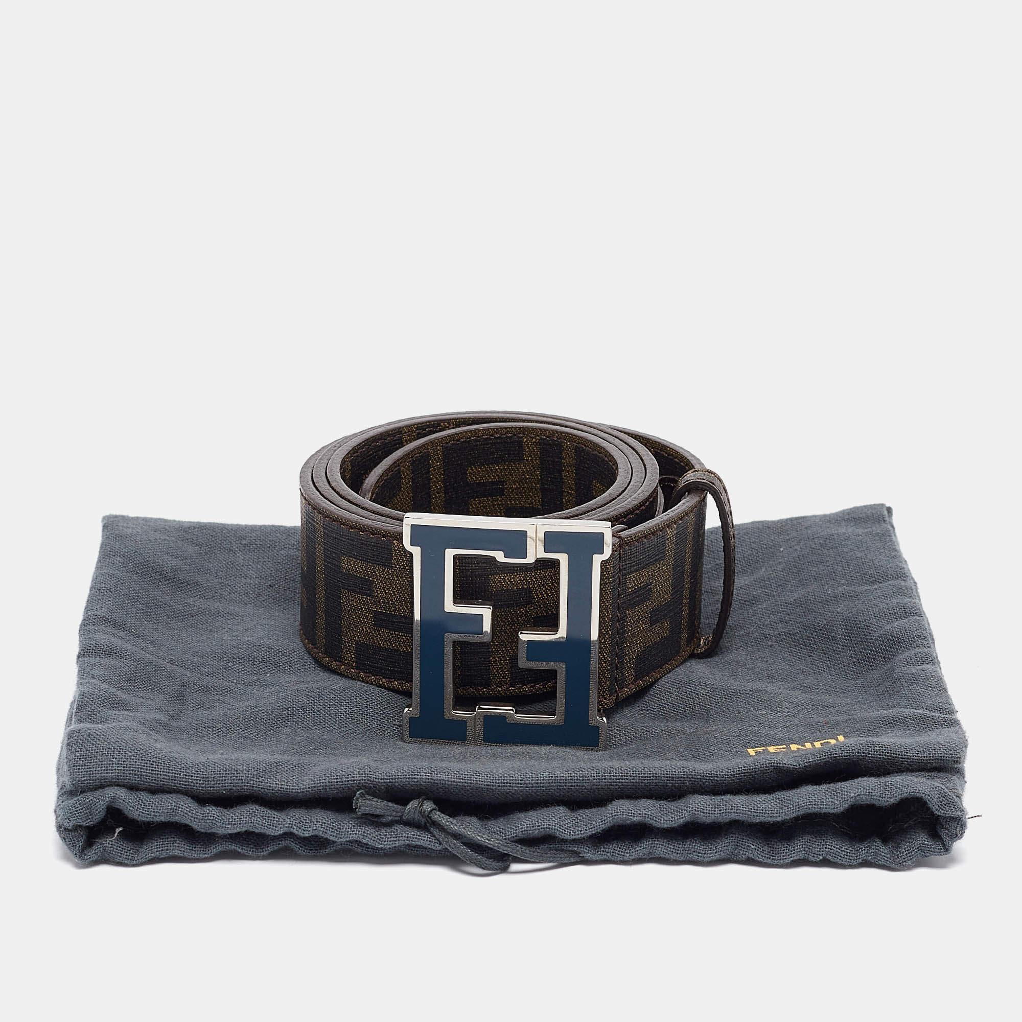 Women's Fendi Tobacco Zucca Coated Canvas FF Logo Buckle Belt 90CM