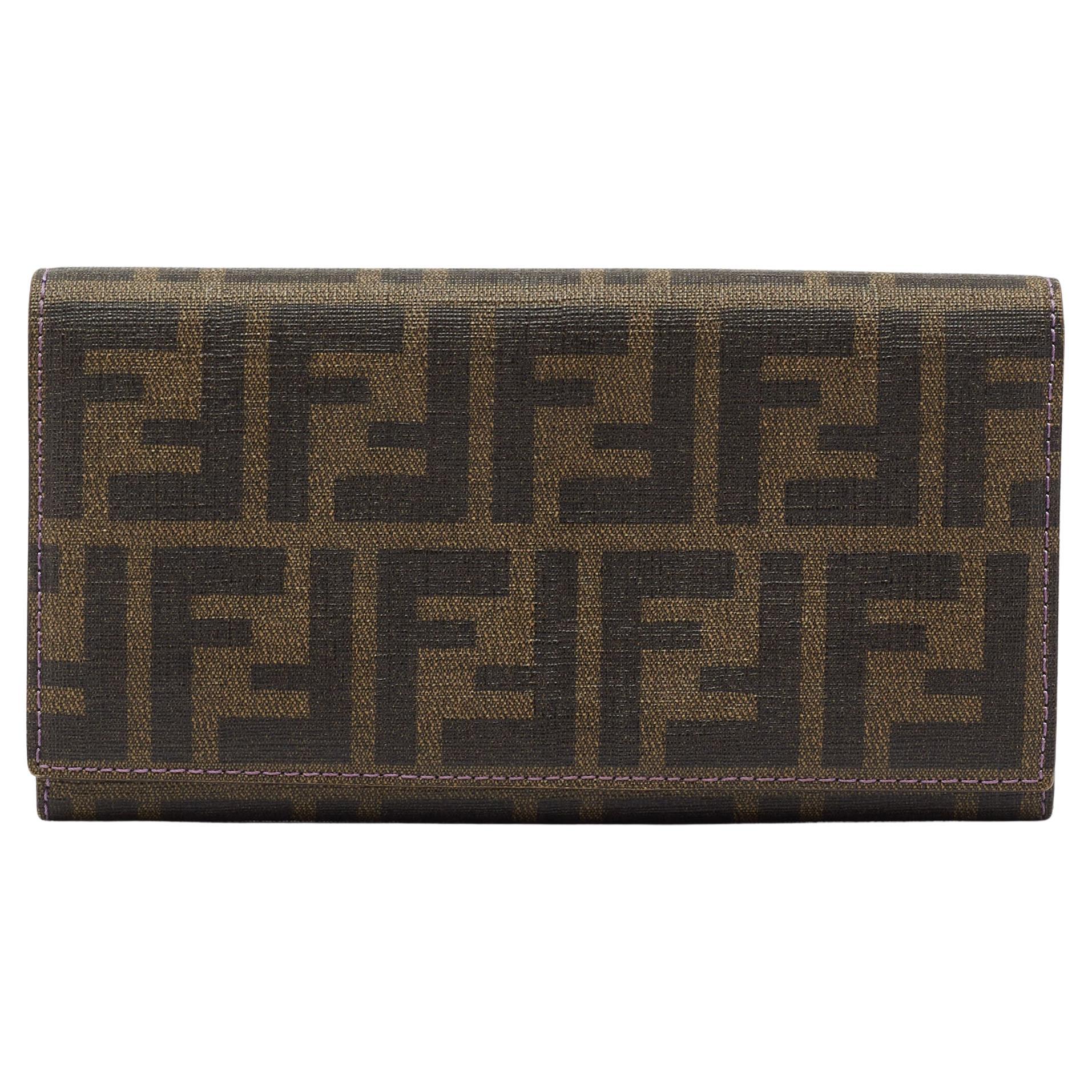 Fendi Tobacco Zucca Coated Canvas Flap Continental Wallet