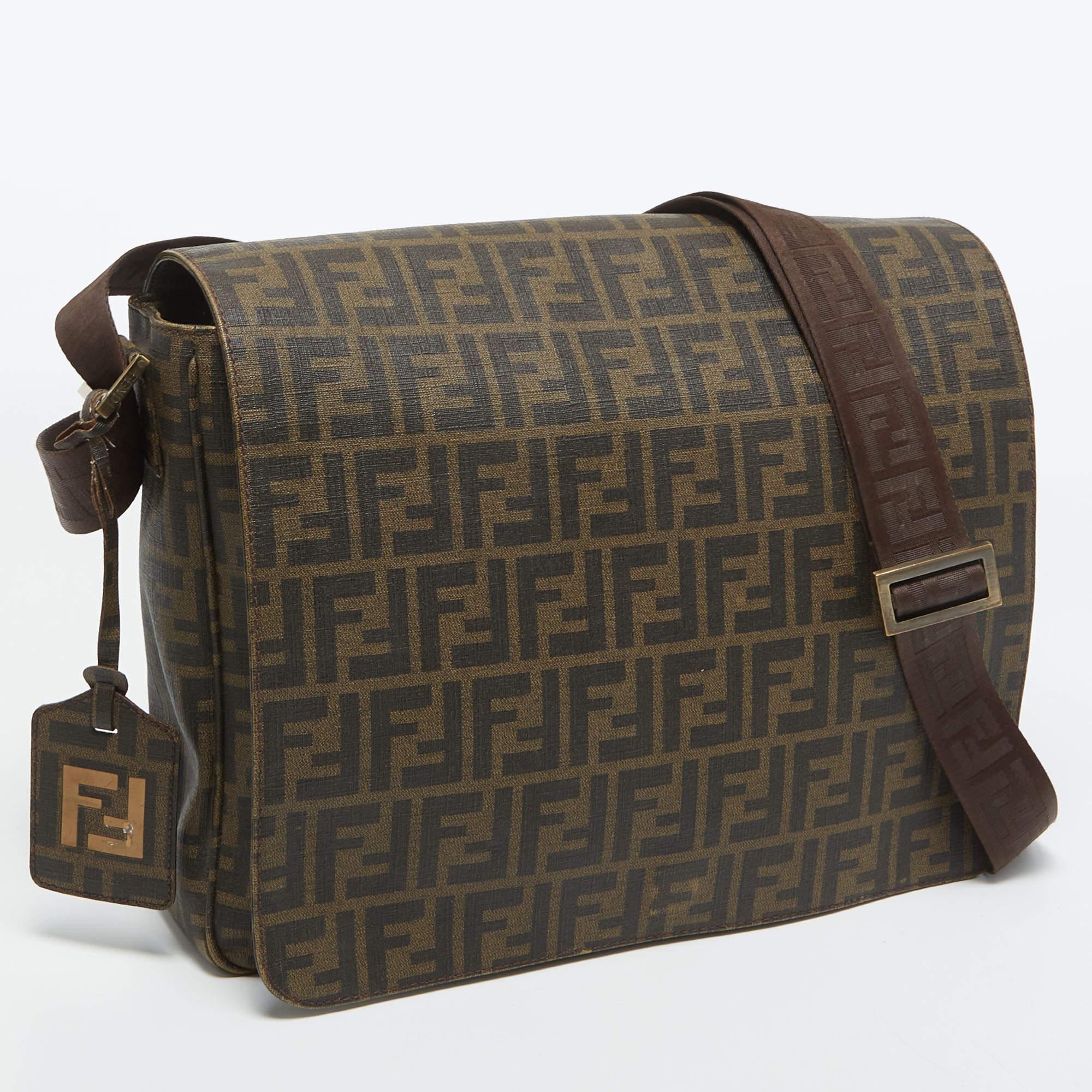 Men's Fendi Tobacco Zucca Coated Canvas Spalmati Messenger Bag