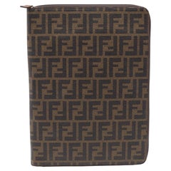 Fendi Tobacco Zucca Coated Canvas Zip Around Documents Holder