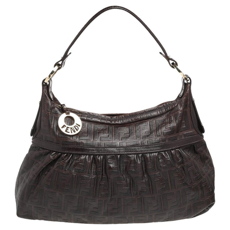 fendi zucca large hobo bag tobacco Fendi Tobacco Zucca Embossed Leather Chef Hobo at 1stDibs