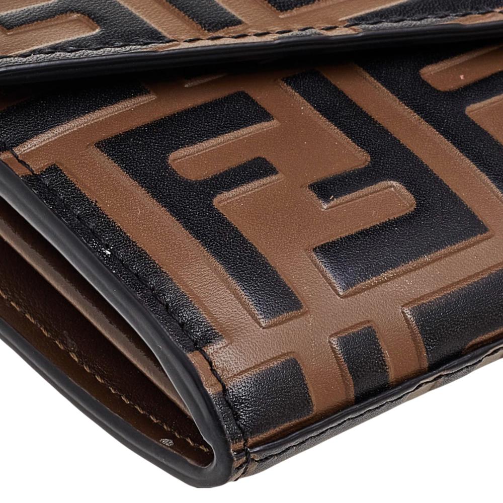 Fendi Tobacco Zucca FF Embossed Leather Continental Envelope Wallet on Chain 1