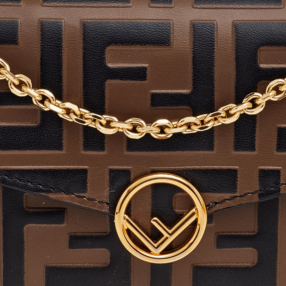 Fendi Tobacco Zucca FF Embossed Leather Continental Envelope Wallet on Chain 2