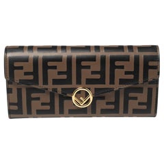 Fendi Tobacco Zucca Leather Flap Continental Wallet