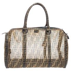 Fendi Tobacco Zucca Mesh and Coated Canvas Boston Duffel Bag