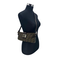 Fendi Tobacco Zucca Monogram Canvas Baguette Shoulder Bag