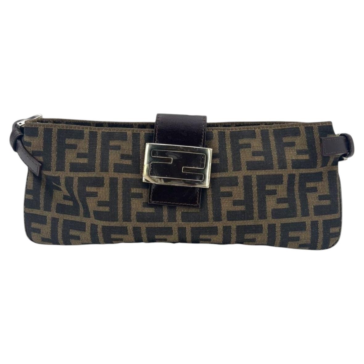 Fendi Tobacco Zucca Monogram Canvas Baguette Shoulder Bag