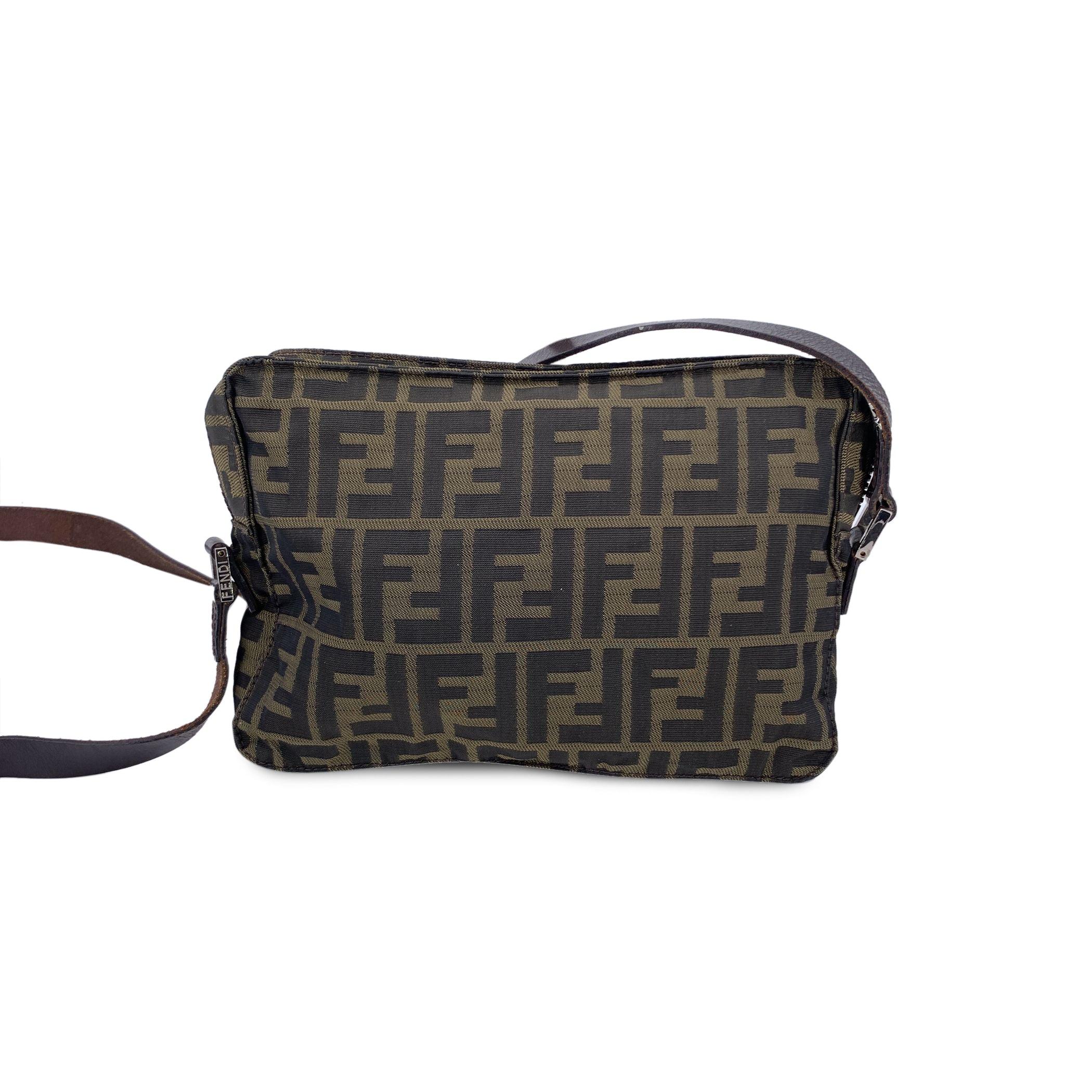 Black Fendi Tobacco Zucca Monogram Canvas Messenger Crossbody Bag