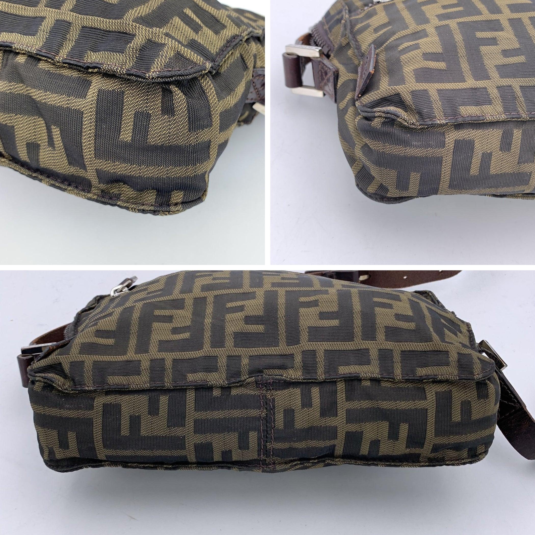 Fendi Tobacco Zucca Monogram Canvas Messenger Crossbody Bag In Good Condition In Rome, Rome