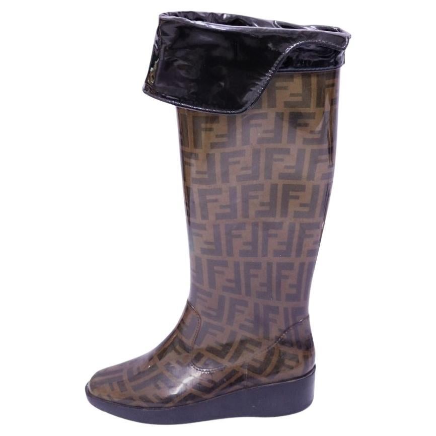 Fendi Tobacco Zucca rubber mid-calf rain boots - EU 39 For Sale