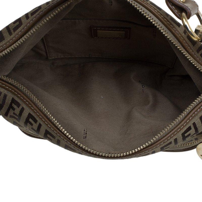 Fendi Tobacco Zucchino Canvas and Leather Front Pocket Shoulder Bag 1