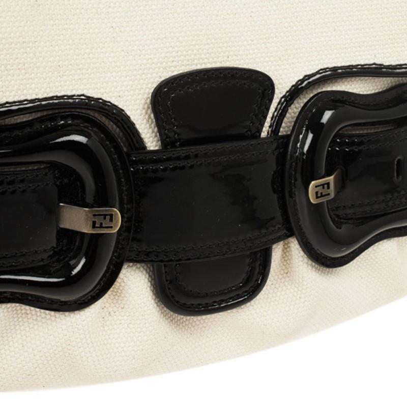 Fendi Toile Vernice Patent B Bag Black White 3