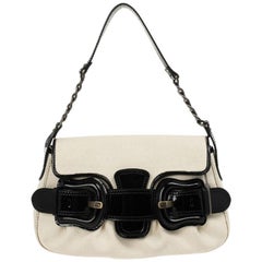 Fendi Toile Vernice Patent B Bag Black White