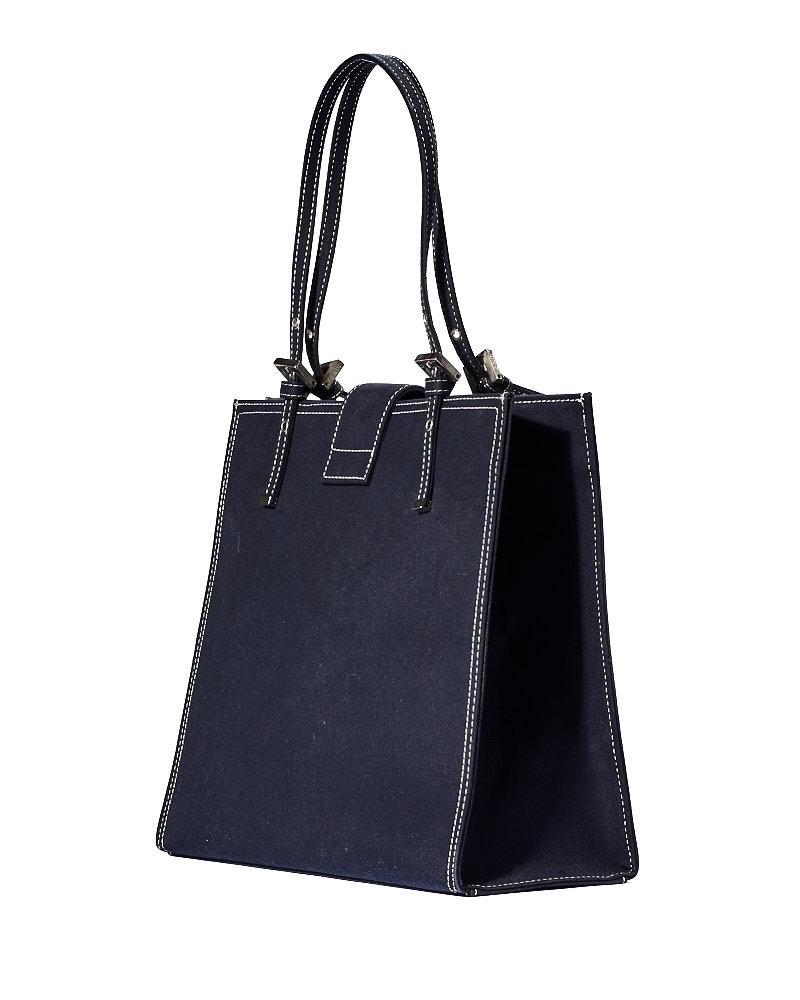 Black Fendi Tote Square MM Denim Blu Borsa spalla For Sale