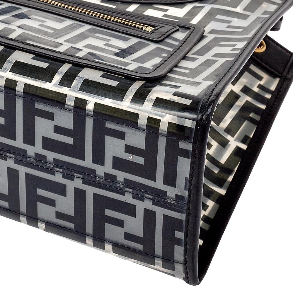 Fendi Trasparente/Nero Zucca PVC e Pelle Piccola Shopper Tote Scappaticcio 7
