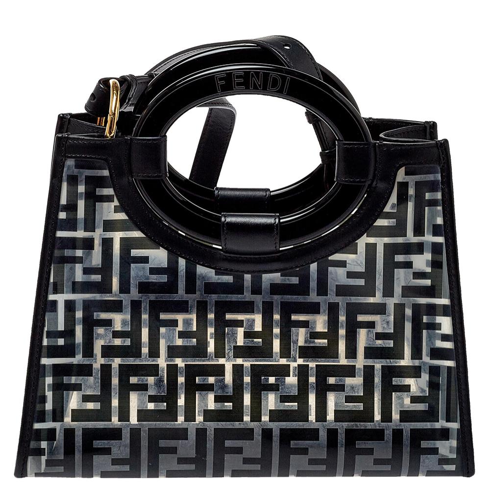 Fendi Fourre-tout en PVC et cuir transparent/noir Zucca Bon état à Dubai, Al Qouz 2