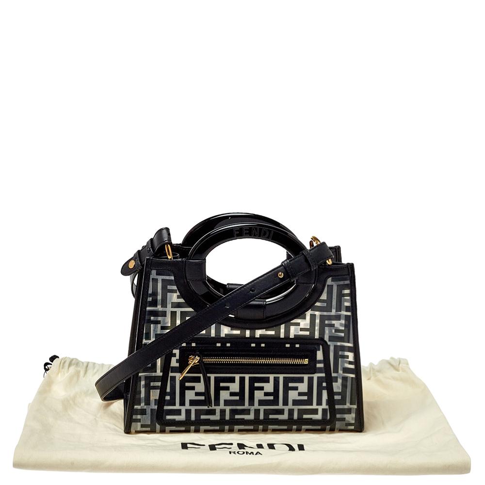 Fendi Transparent/Black Zucca PVC and Leather Small Runaway Shopper Tote 1