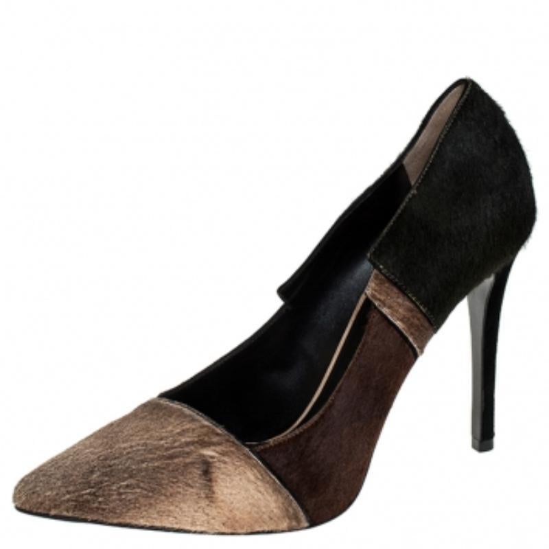 Fendi Dreifarbige Kalbshaar-Pumps mit spitzer Zehe Größe 37,5 im Zustand „Gut“ im Angebot in Dubai, Al Qouz 2