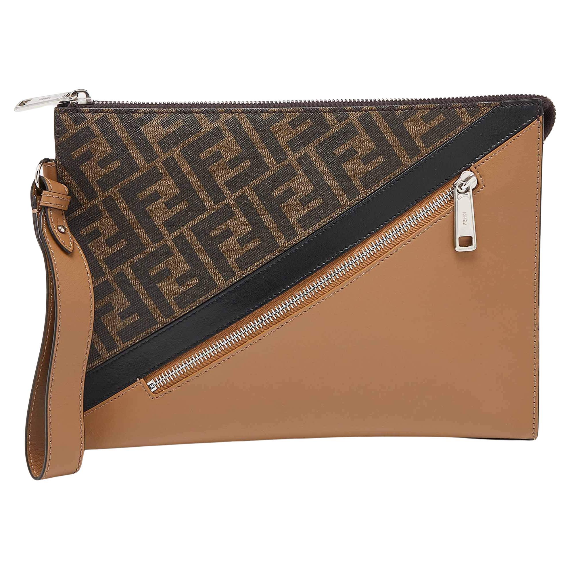 Fendi Tri Color Coated Canvas and Leather Diagonal Wristlet Pouch