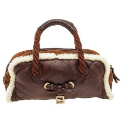Fendi Tri Color Leather and Shearling Rope Handle Satchel