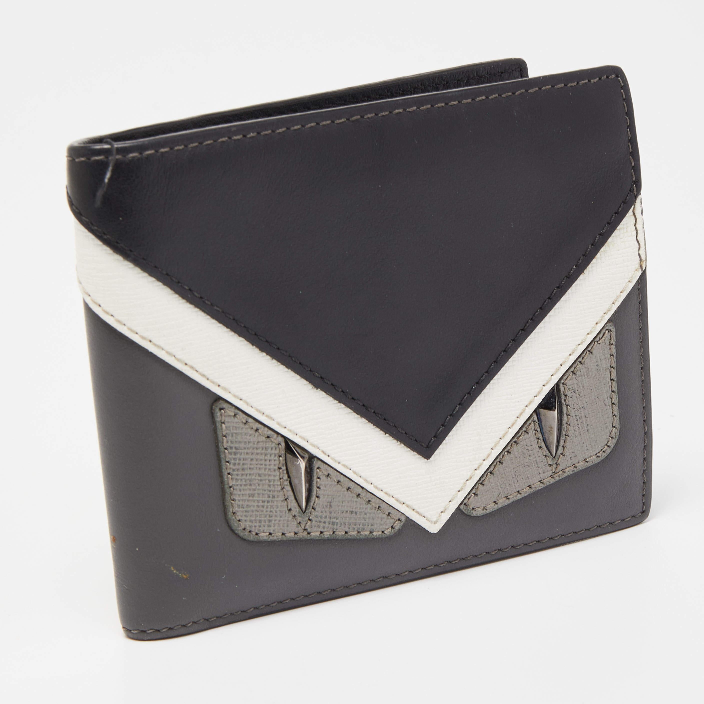 Men's Fendi Tri Color Leather Bag Bugs Eyes Bifold Wallet For Sale