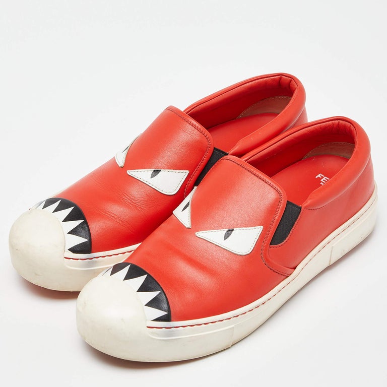 Casual Shoes Fendi Monster Slip On Sneakers Designer Sneakers Fendi Monster  Sneakers Fendi Tri Color Leather