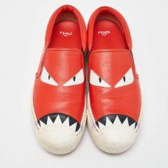 Fendi Tri Color Leather Monster Slip On Sneakers Size 38.5