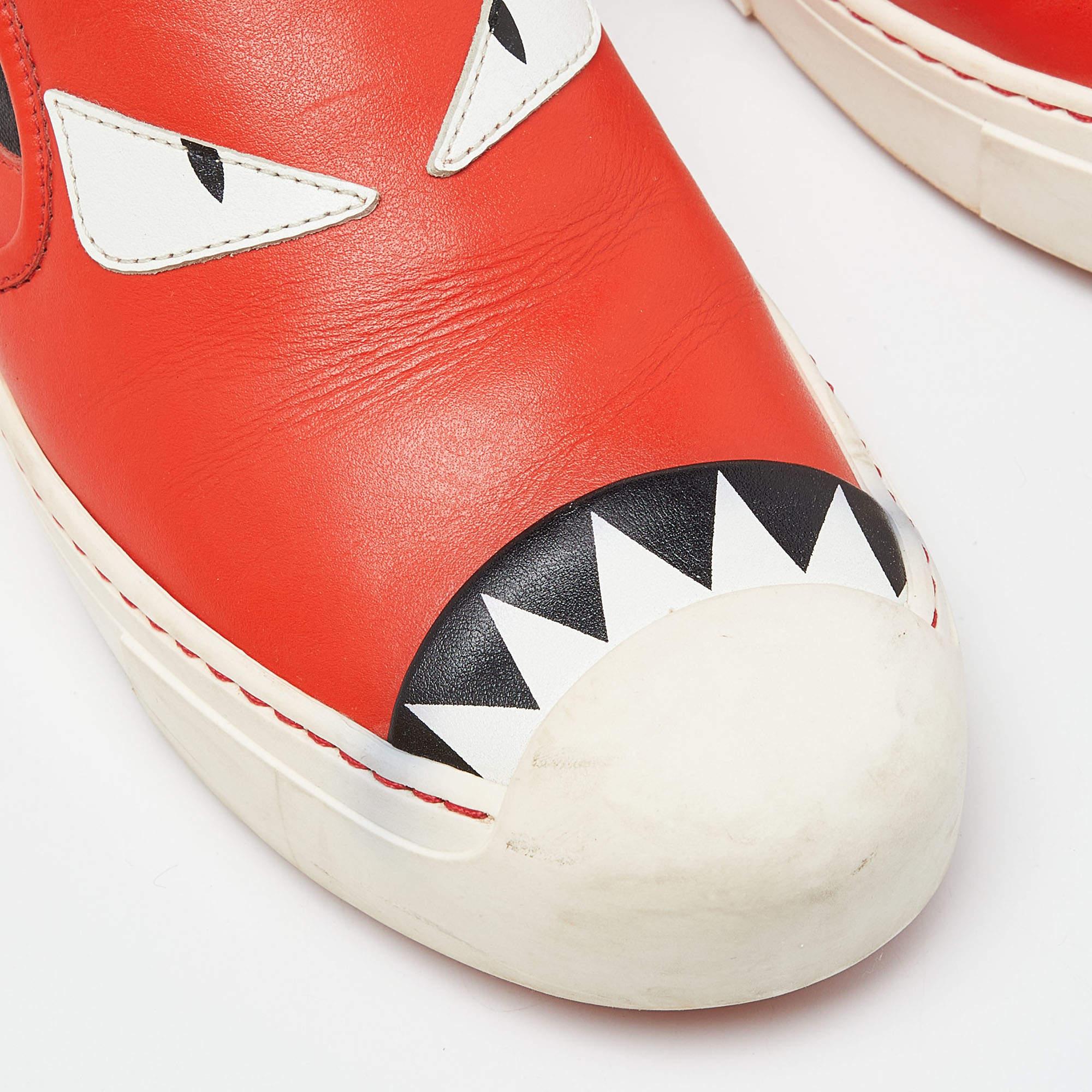 Fendi Tri Color Leather Monster Slip On Sneakers Size 38.5 In Good Condition For Sale In Dubai, Al Qouz 2