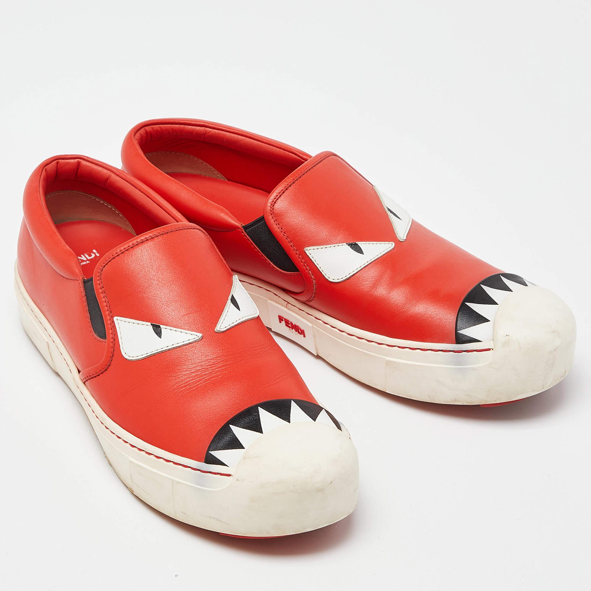 Fendi Tri Color Leder Monster Slip On Turnschuhe Größe 38,5 (Grau) im Angebot