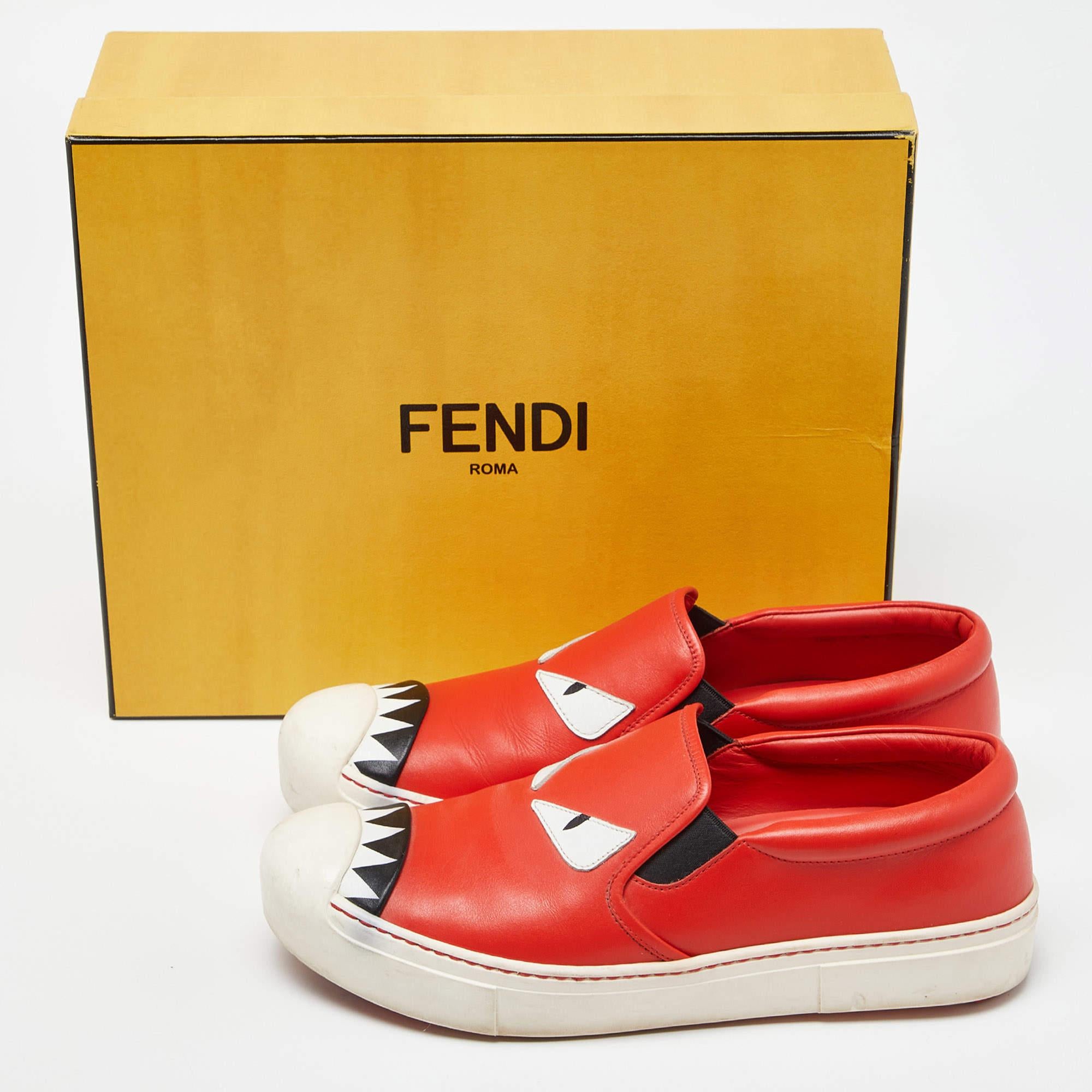 Fendi Tri Color Leather Monster Slip On Sneakers Size 38.5 For Sale 4