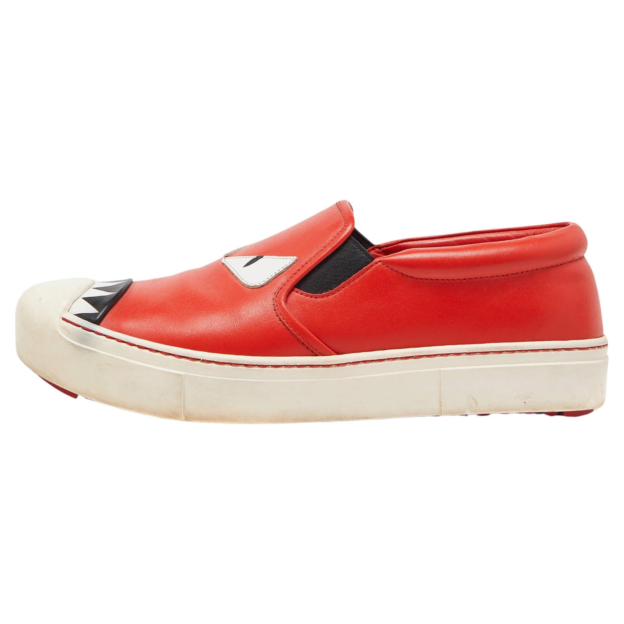 Fendi Tri Color Leather Monster Slip On Sneakers Size 38.5 For Sale