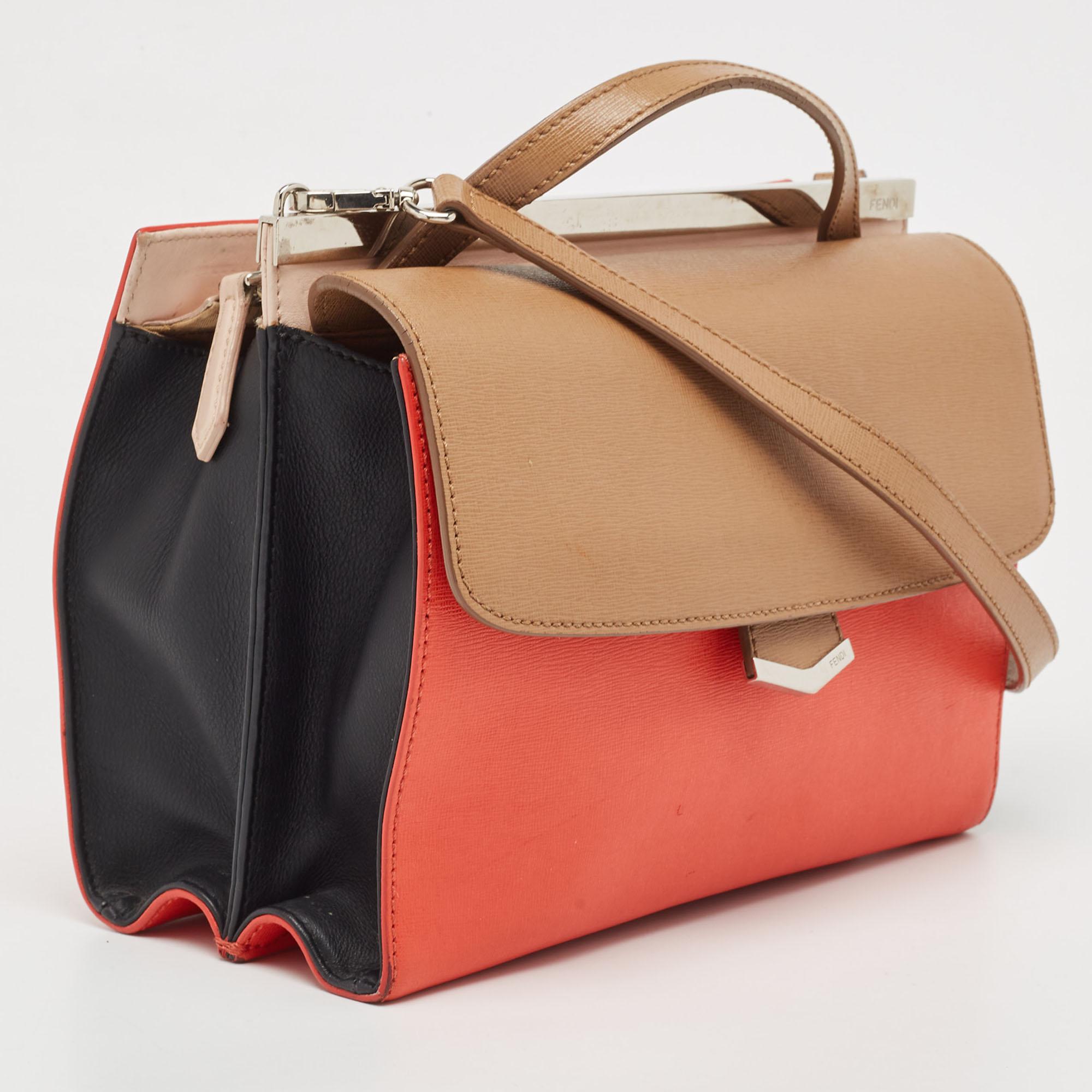 Fendi Tri Color Leather Small Demi Jour Top Handle Bag For Sale 14
