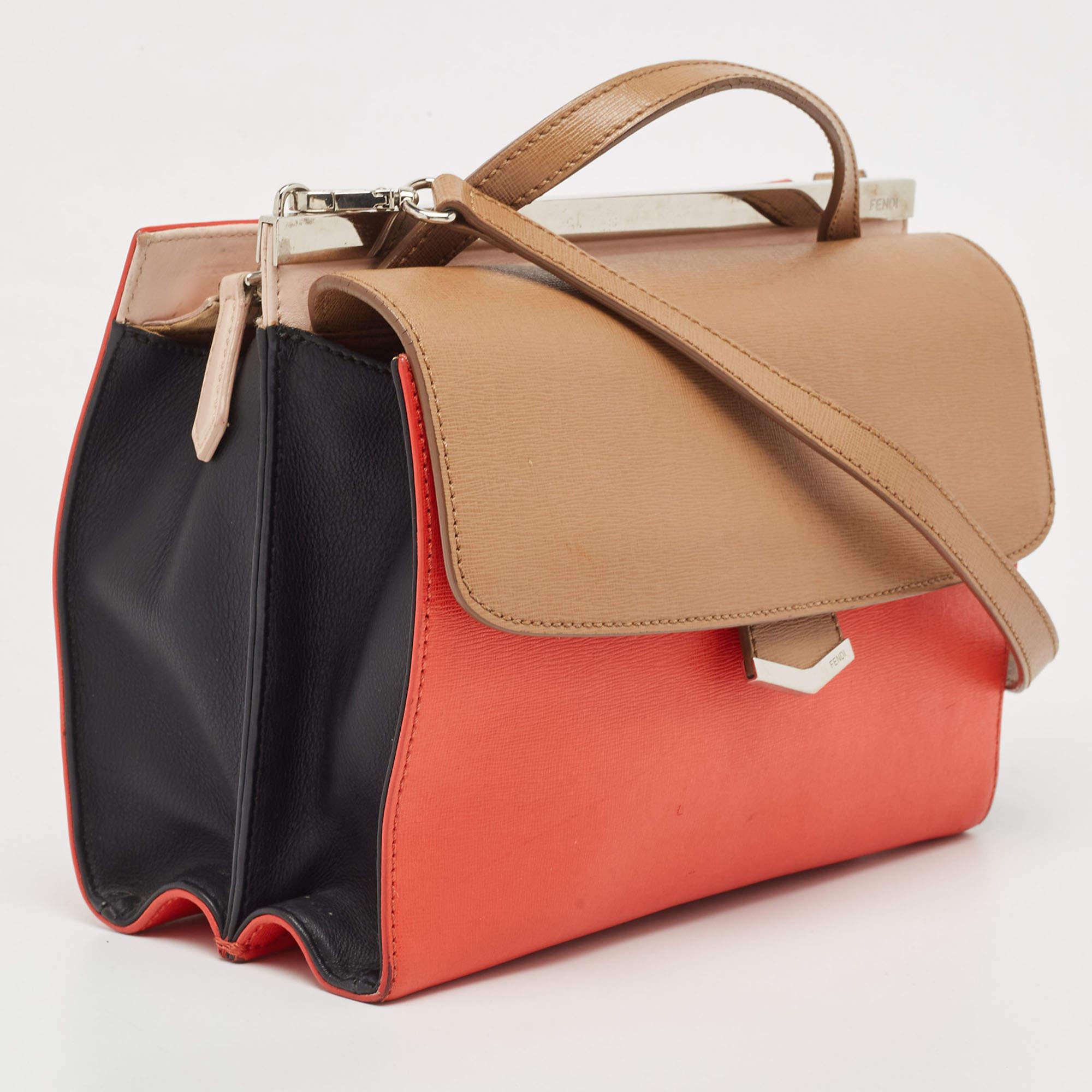 Orange Fendi Tri Color Leather Small Demi Jour Top Handle Bag