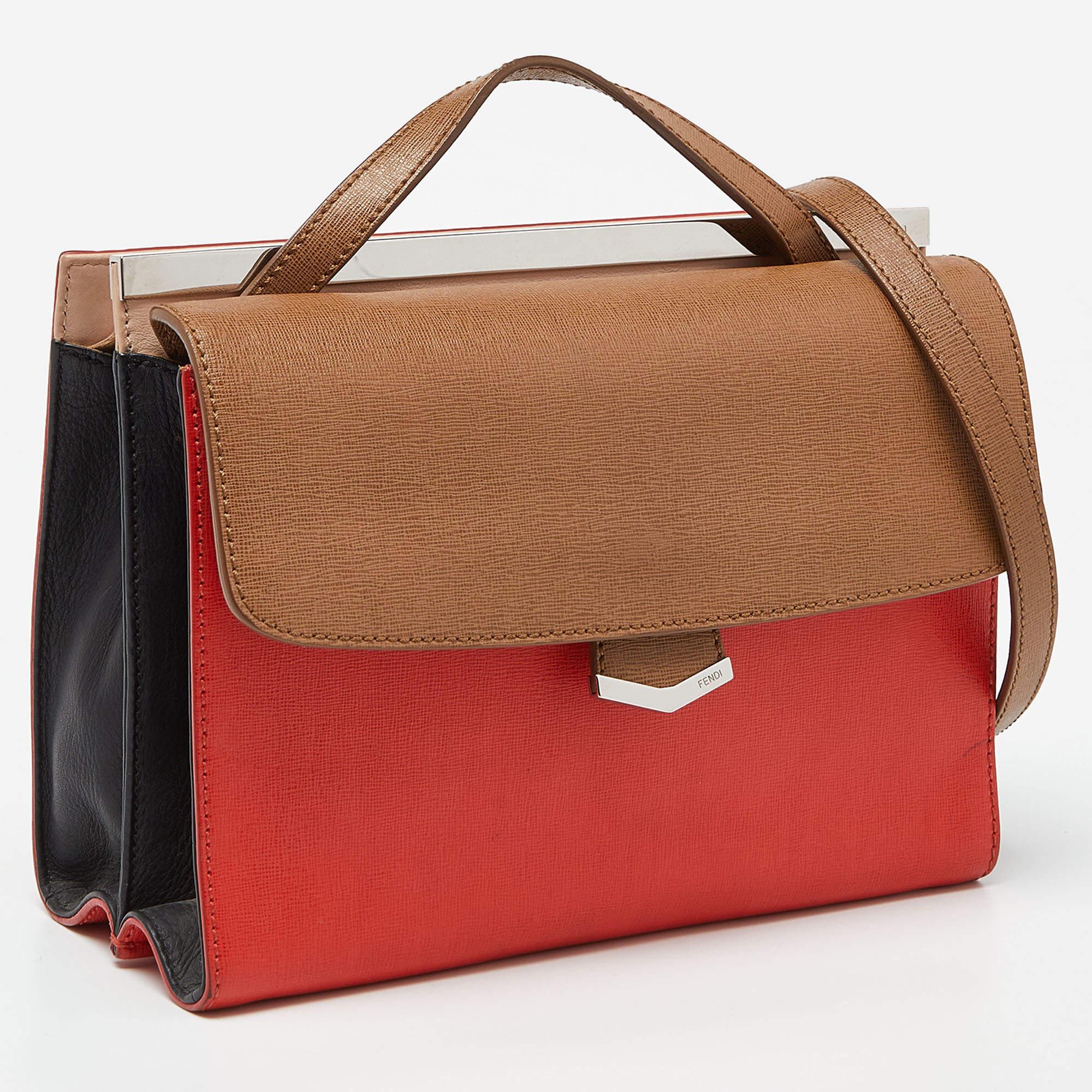 Fendi Tri Color Leather Small Demi Jour Top Handle Bag For Sale 2