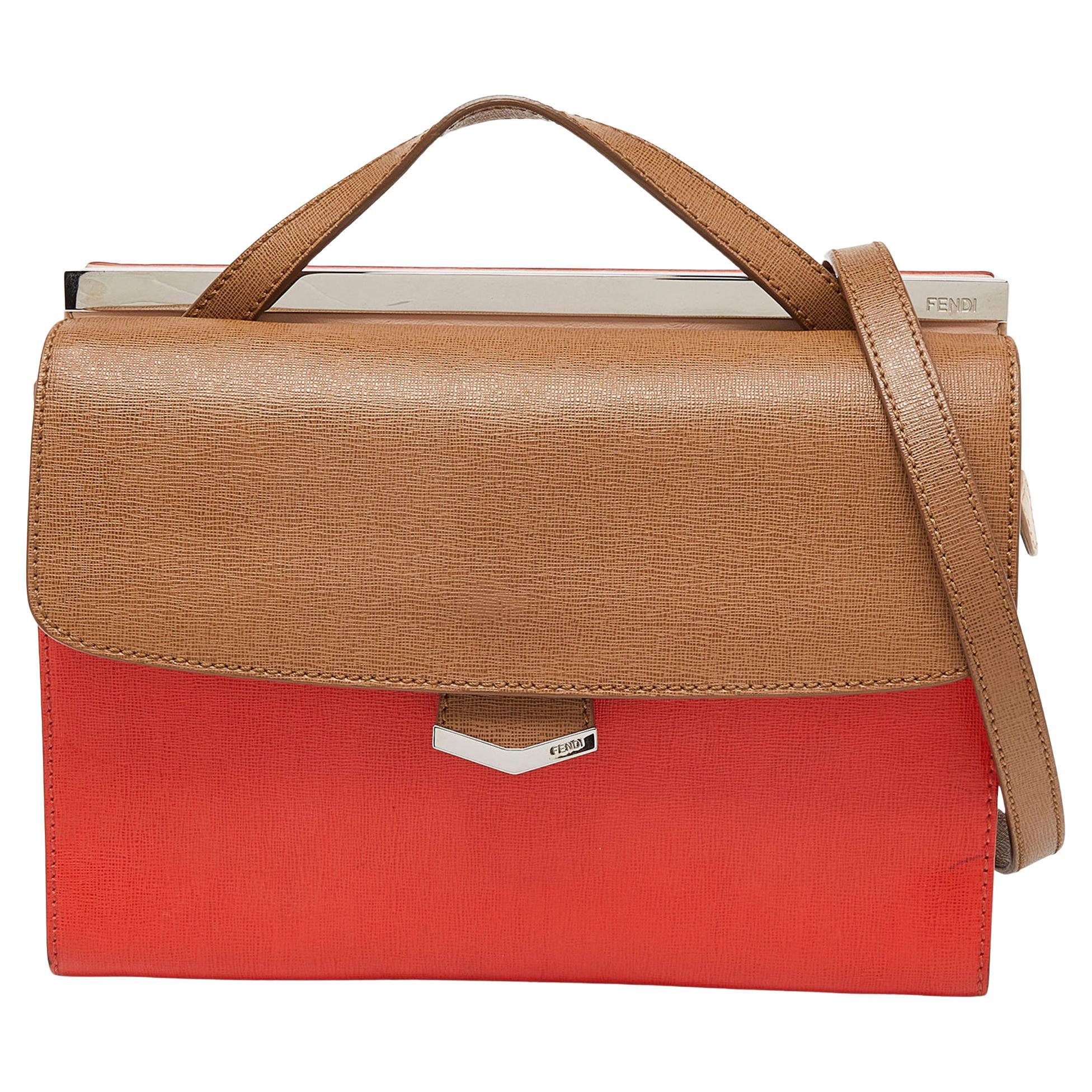 Fendi Tri Color Leather Small Demi Jour Top Handle Bag For Sale