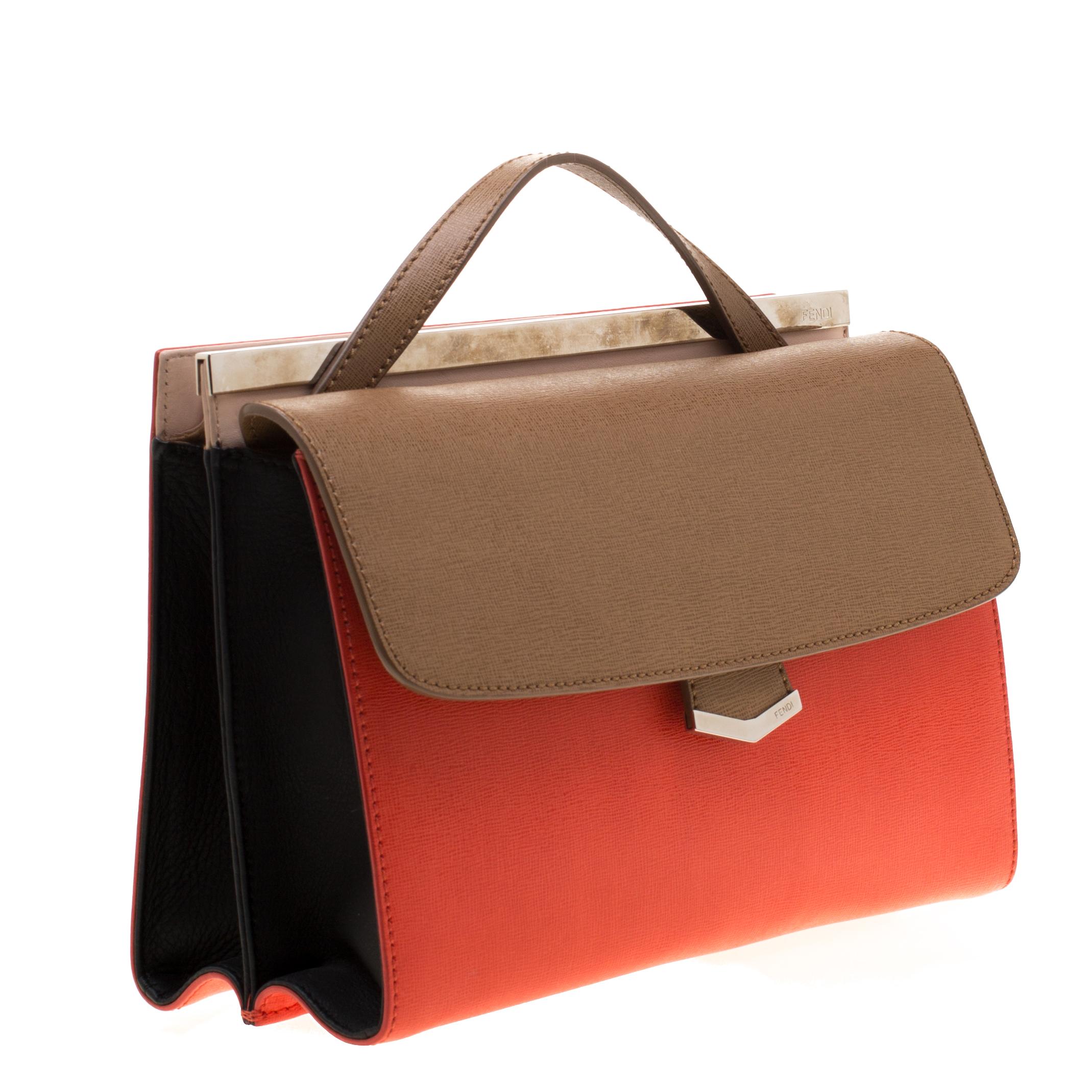 Fendi Tri Color Textured Leather Small Demi Jour Top Handle Bag 4