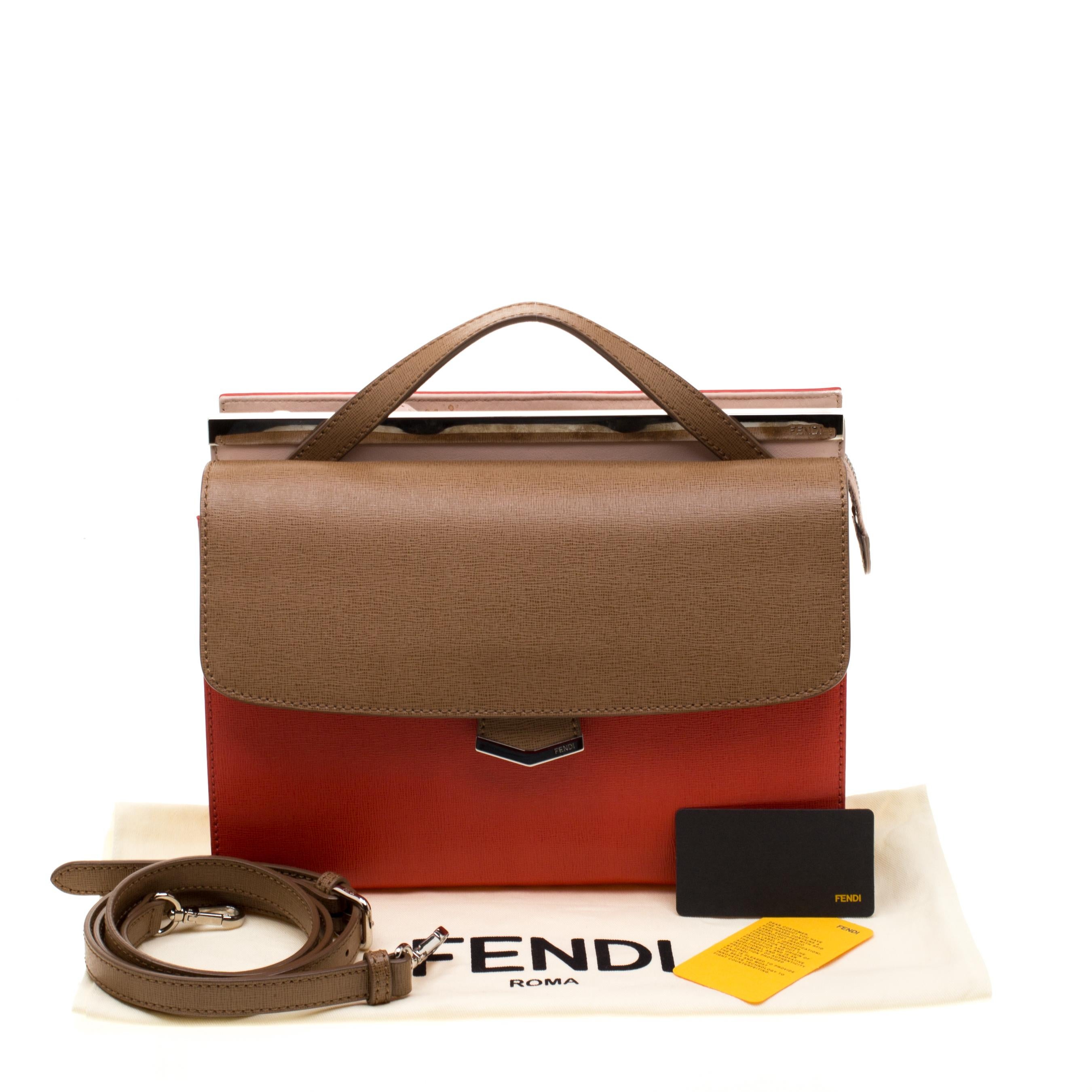 Fendi Tri Color Textured Leather Small Demi Jour Top Handle Bag 5