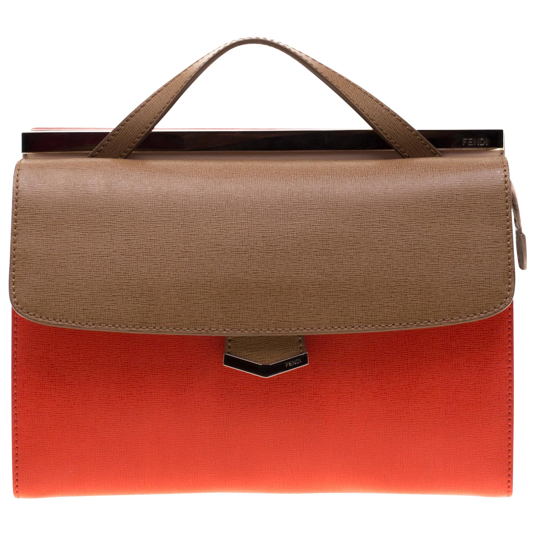 Fendi Tri Color Textured Leather Small Demi Jour Top Handle Bag