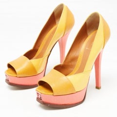 Fendi Tricolor Embossed Lizard and Patent Leather Fendista Pumps Size 37