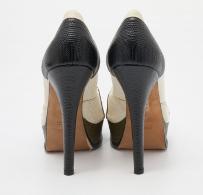 Fendi Tricolor Leguan Leder Fendista Peep Toe Plateau Pumps Größe 41 Damen im Angebot