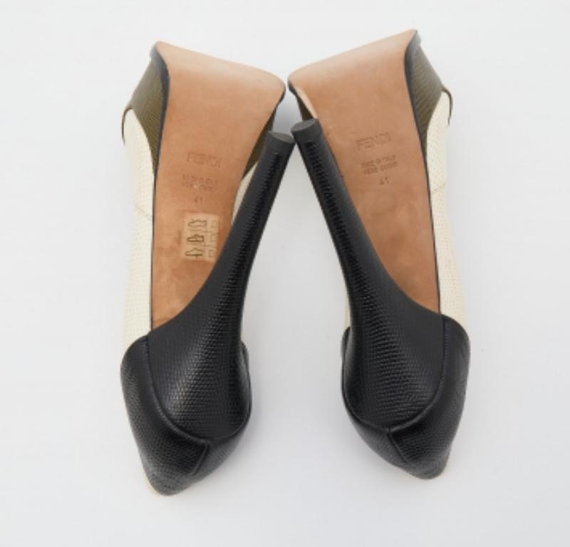 Fendi Tricolor Leguan Leder Fendista Peep Toe Plateau Pumps Größe 41 im Angebot 1