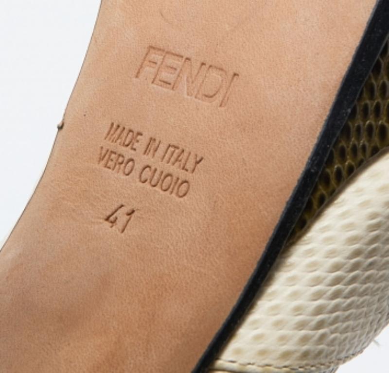 Fendi Tricolor Leguan Leder Fendista Peep Toe Plateau Pumps Größe 41 im Angebot 2