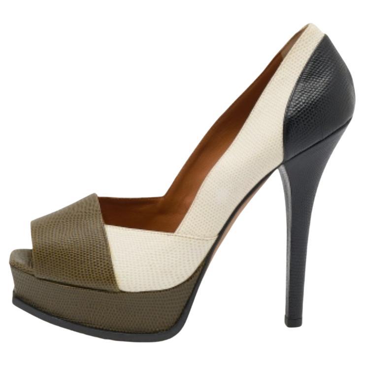 Fendi Tricolor Leguan Leder Fendista Peep Toe Plateau Pumps Größe 41 im Angebot